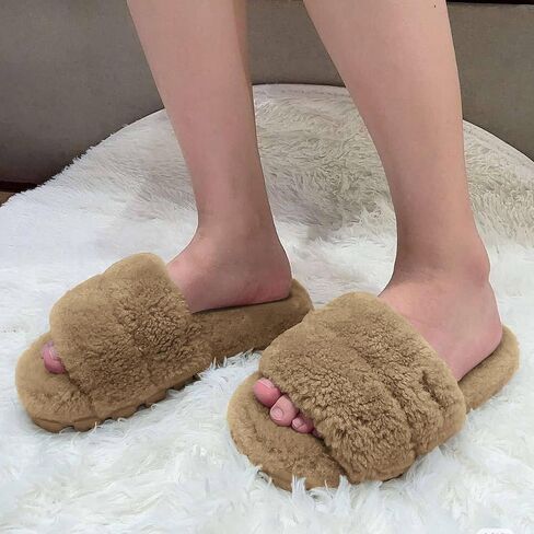 House Slippers for women Fluffy Slippers Open Toe House Shoes Anti-skid Warm Breathable Comfortable Platform Slippers Indoor Outdoor in Saudi Arabia