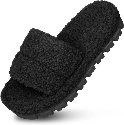 House Slippers for women Fluffy Slippers Open Toe House Shoes Anti-skid Warm Breathable Comfortable Platform Slippers Indoor Outdoor in Saudi Arabia