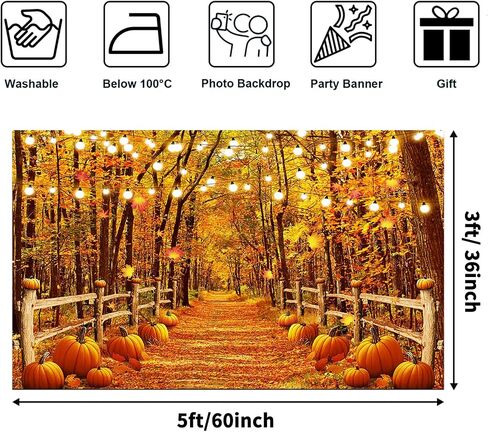 Avezano Fall Backdrops for Photography Autumn Maple Leaves Forest Path Photo Background Thanksgiving Holiday Portrait Photoshoot Backdrop Rustic Yellow Natural Harvest Pumpkin Banner (7x5ft) in Saudi Arabia