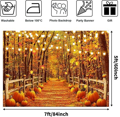 Avezano Fall Backdrops for Photography Autumn Maple Leaves Forest Path Photo Background Thanksgiving Holiday Portrait Photoshoot Backdrop Rustic Yellow Natural Harvest Pumpkin Banner (7x5ft) in Saudi Arabia