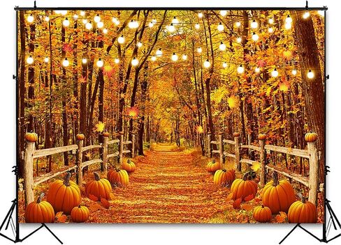 Avezano Fall Backdrops for Photography Autumn Maple Leaves Forest Path Photo Background Thanksgiving Holiday Portrait Photoshoot Backdrop Rustic Yellow Natural Harvest Pumpkin Banner (7x5ft) in Saudi Arabia