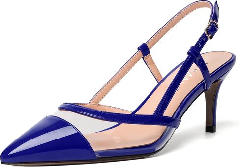 NUMALEO Womens Patent Pointed Toe Bridal Casual Buckle Ankle Strap Kitten Mid Heel Pumps Shoes 2.5 Inch in Saudi Arabia