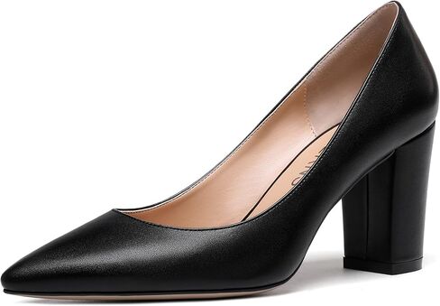 WAYDERNS Women's Slip On Matte Pointed Toe Block High Heel Pumps Shoes 3.5 Inch in Kuwait