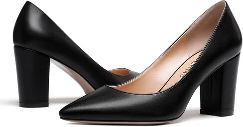 WAYDERNS Women's Slip On Matte Pointed Toe Block High Heel Pumps Shoes 3.5 Inch in Kuwait