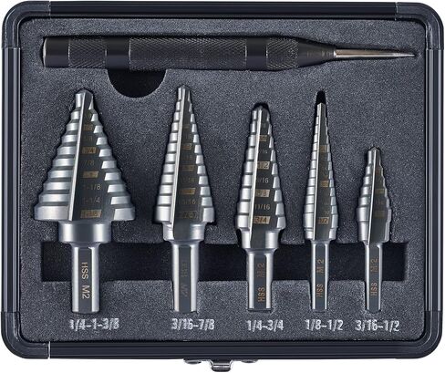 Titanium Step Drill Bit Set, 5PCS HSS Step Drill Bits, 50 Sizes in 5 High-Speed Steel Bits for Sheet Metal with Aluminum Case in Kuwait