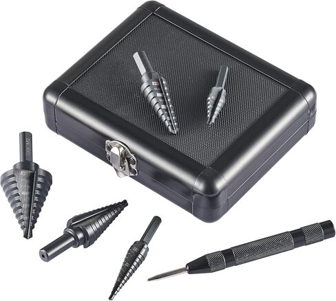 Titanium Step Drill Bit Set, 5PCS HSS Step Drill Bits, 50 Sizes in 5 High-Speed Steel Bits for Sheet Metal with Aluminum Case in Kuwait