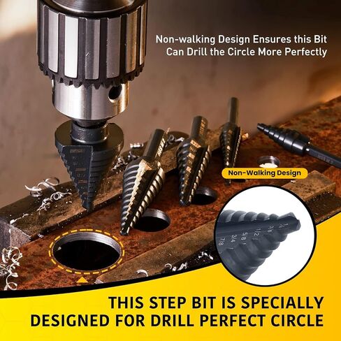 Titanium Step Drill Bit Set, 5PCS HSS Step Drill Bits, 50 Sizes in 5 High-Speed Steel Bits for Sheet Metal with Aluminum Case in Kuwait