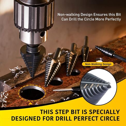 Titanium Step Drill Bit Set, 5PCS HSS Step Drill Bits, 50 Sizes in 5 High-Speed Steel Bits for Sheet Metal with Aluminum Case in Kuwait