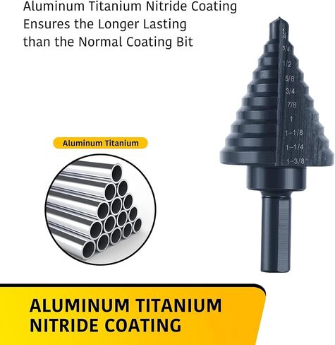 Titanium Step Drill Bit Set, 5PCS HSS Step Drill Bits, 50 Sizes in 5 High-Speed Steel Bits for Sheet Metal with Aluminum Case in Kuwait