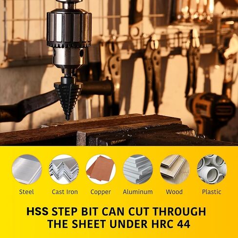 Titanium Step Drill Bit Set, 5PCS HSS Step Drill Bits, 50 Sizes in 5 High-Speed Steel Bits for Sheet Metal with Aluminum Case in Kuwait