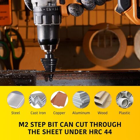 Titanium Step Drill Bit Set, 5PCS HSS Step Drill Bits, 50 Sizes in 5 High-Speed Steel Bits for Sheet Metal with Aluminum Case in Kuwait