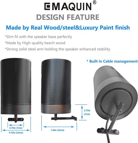 Wall Mount Bracket for Sonos Era 100 Speaker (Real Wood,Cable Management,Enduring Paint Finish,Compatible with Sonos Era 100,Dark Color) in Kuwait