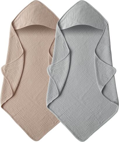 MairMore Muslin Baby Girls Hooded Towels 2 Pack, 32 x 32 in Bath Towels | Extra Soft & Absorbent, Newborn Essential, 100% Cotton Large Neutral Towels for Newborn, Infants, Girls and Boys (Pink) in Saudi Arabia