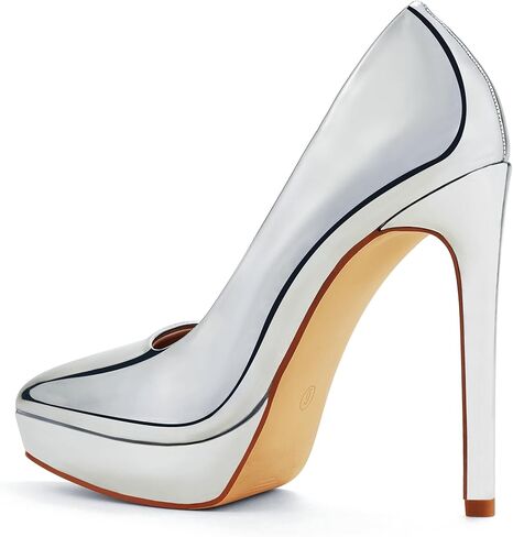 حذاء إليزابيت تانغ النسائي بكعب عالٍ 4.7 بوصة ذو نعل سميك للمناسبات الرسمية، مع مقدمة مغلقة مريحة ومدببة في العمل والمواعيد وحفلات الزفاف والحفلات الموسيقية والكنيسة فضية 7 in Kuwait