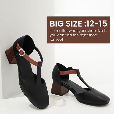 starmerx Women's Plus-Size Square Toe T-Strap Mary Jane Heels Larger Sizes Chunky Ankle Strap Buckle Pumps Comfortable Dress Shoes Size 12 13 14 15 US in Saudi Arabia