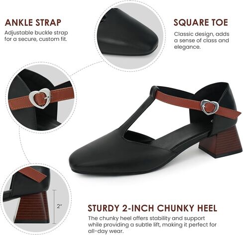 starmerx Women's Plus-Size Square Toe T-Strap Mary Jane Heels Larger Sizes Chunky Ankle Strap Buckle Pumps Comfortable Dress Shoes Size 12 13 14 15 US in Saudi Arabia