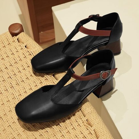 starmerx Women's Plus-Size Square Toe T-Strap Mary Jane Heels Larger Sizes Chunky Ankle Strap Buckle Pumps Comfortable Dress Shoes Size 12 13 14 15 US in Saudi Arabia