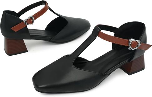 starmerx Women's Plus-Size Square Toe T-Strap Mary Jane Heels Larger Sizes Chunky Ankle Strap Buckle Pumps Comfortable Dress Shoes Size 12 13 14 15 US in Saudi Arabia