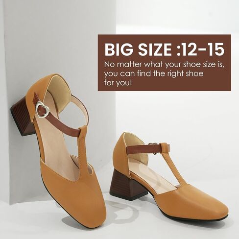 starmerx Women's Plus-Size Square Toe T-Strap Mary Jane Heels Larger Sizes Chunky Ankle Strap Buckle Pumps Comfortable Dress Shoes Size 12 13 14 15 US in Saudi Arabia