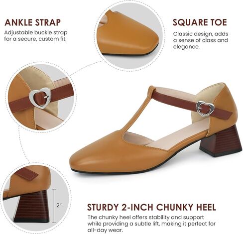 starmerx Women's Plus-Size Square Toe T-Strap Mary Jane Heels Larger Sizes Chunky Ankle Strap Buckle Pumps Comfortable Dress Shoes Size 12 13 14 15 US in Saudi Arabia