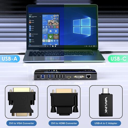 WAVLINK DisplayLink USB 3.0 Universal Laptop Docking Station Dual Monitor with HDMI and HDMI/DVI/VGA, Gigabit Ethernet, Audio, 6 USB Ports for Windows Mac ChromeOS Ubuntu in Saudi Arabia