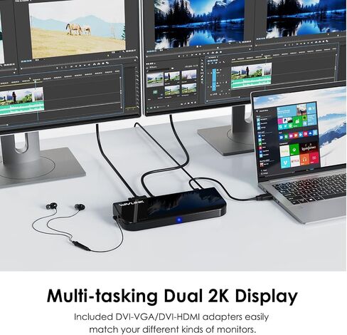 WAVLINK DisplayLink USB 3.0 Universal Laptop Docking Station Dual Monitor with HDMI and HDMI/DVI/VGA, Gigabit Ethernet, Audio, 6 USB Ports for Windows Mac ChromeOS Ubuntu in Saudi Arabia