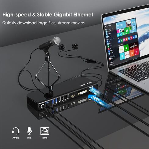 WAVLINK DisplayLink USB 3.0 Universal Laptop Docking Station Dual Monitor with HDMI and HDMI/DVI/VGA, Gigabit Ethernet, Audio, 6 USB Ports for Windows Mac ChromeOS Ubuntu in Saudi Arabia