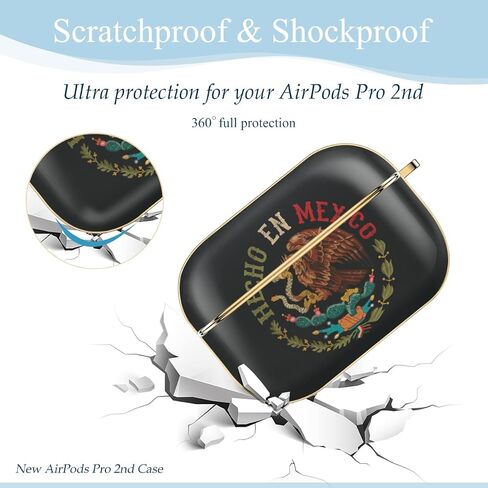 Made in Mexico Eagle AirPods Pro 2nd Generation Case 2022 Cute Printed Design Airpods Pro 2 Case Shockproof Protective Hard Cover for Girls Women Men with Keychain for Airpods Pro 2nd Gen Gold in Saudi Arabia