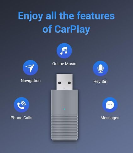 DRERYRIT Wireless CarPlay Adapter for iPhone iOS 10+, Small Wireless Car Play Dongle Converts Wired to Wireless for Factory Wired CarPlay Cars from 2016, Plug & Play, Online Update (Black) in Saudi Arabia