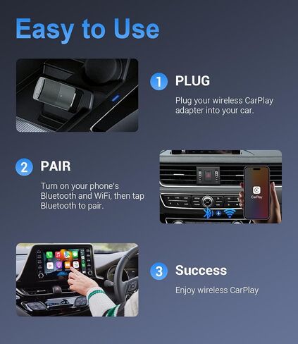 DRERYRIT Wireless CarPlay Adapter for iPhone iOS 10+, Small Wireless Car Play Dongle Converts Wired to Wireless for Factory Wired CarPlay Cars from 2016, Plug & Play, Online Update (Black) in Saudi Arabia