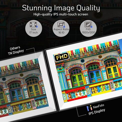 NexFoto 16.2 بوصة 32 جيجابايت واي فاي إطار صورة رقمي كبير للغاية إطار صور رقمي ذكي مع شاشة لمس HD IPS، جهاز تحكم عن بعد، تدوير تلقائي، مشاركة الصور والفيديو عبر التطبيق والبريد الإلكتروني، هدية للأجداد in Kuwait
