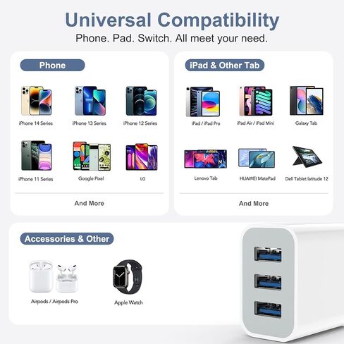 قابس USB، 2 حزمة 15 وات 3 منافذ USB شاحن حائط Amoner 2023 ترقية شاحن USB كتلة iPhone Cube محول لـ iPhone 14 13 12 11 X SE XS 8 Galaxy S22 S21 S20 Android in Kuwait