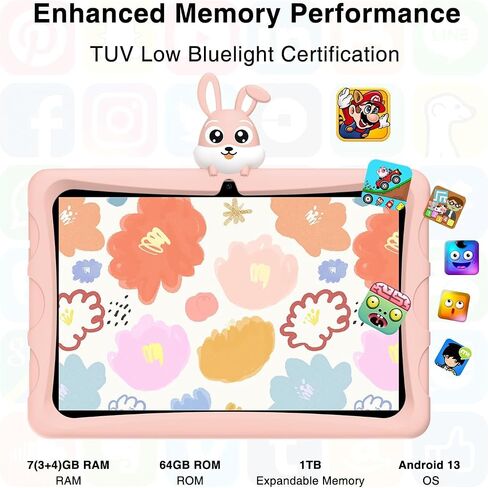 تابلت DOOGEE للأطفال، تابلت 10 بوصة U9 Kid مع ذاكرة وصول عشوائي 7 جيجابايت، جهاز لوحي Android مع مساحة تخزين 64 جيجابايت، 5060 مللي أمبير، مراقبة أبوية، بلوتوث 5.0، واي فاي 6، كاميرا مزدوجة، OTG، Widevine L1 للأطفال (وردي) in Kuwait