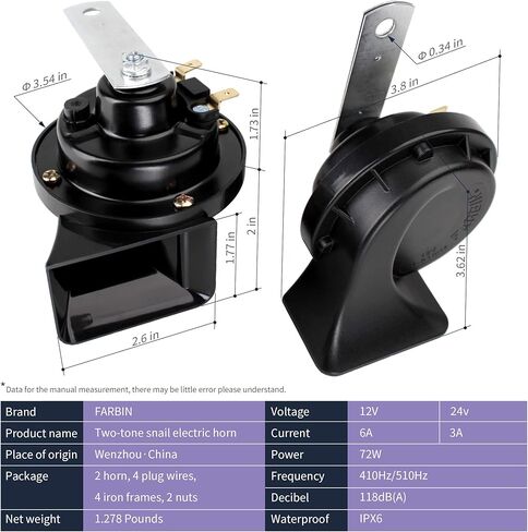 FARBIN Loud Car Horn with 12-Tone Controller 12v Motorcycle Horns High Tone/Low Tone Metal Twin Horns Kit with Protective Grill Universal Electric Horns for Truck Car Motorcycle in Kuwait