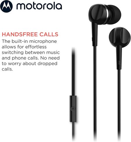 Motorola Wired Earbuds with Microphone - Earbuds 105 Corded in-Ear Headphones, Control Button for Calls/Music, Comfortable Lightweight Easy-Grip Ear Buds, Clear Bass Sound, Noise Isolation - Black in Saudi Arabia