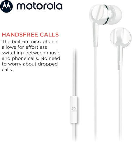 Motorola Wired Earbuds with Microphone - Earbuds 105 Corded in-Ear Headphones, Control Button for Calls/Music, Comfortable Lightweight Easy-Grip Ear Buds, Clear Bass Sound, Noise Isolation - Black in Saudi Arabia