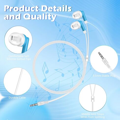 سماعات أذن للأطفال، 50 قطعة متعددة الألوان، معبأة بشكل فردي، سماعات للاستعمال مرة واحدة بالجملة، مثالية لطلاب مكتبات الفصول المدرسية (10 ألوان) in Kuwait