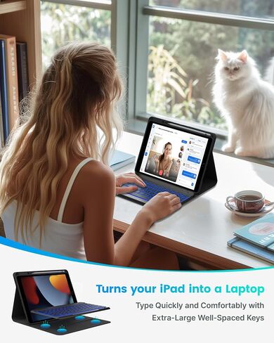 حافظة typecase Folio iPad الجيل التاسع مع لوحة مفاتيح 10.2 بوصة - غطاء نحيف قابل للفصل بإضاءة خلفية مع حامل أقلام، متوافق مع iPad 8th/7th Gen، Pro 10.5، Air 3rd Gen (أسود غير لامع) in Saudi Arabia