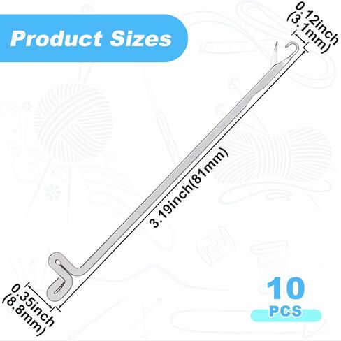 PAGOW 10 Pcs Latch Hook, Serging Crochet Hook Sewing Needles, Metal Snag Repair Tool for DIY Knitting Weaving Revamping Darning Threading Jewelry Making in Kuwait
