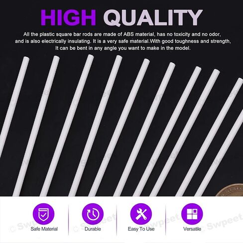 Swpeet 15Pcs Milkly Plastic Rods Assortment Kit, Diameter 2mm Length 250mm Material ABS Round Stick Round Solid Bar DIY Model for DIY Toys Building Making Architectural Model Making in Saudi Arabia