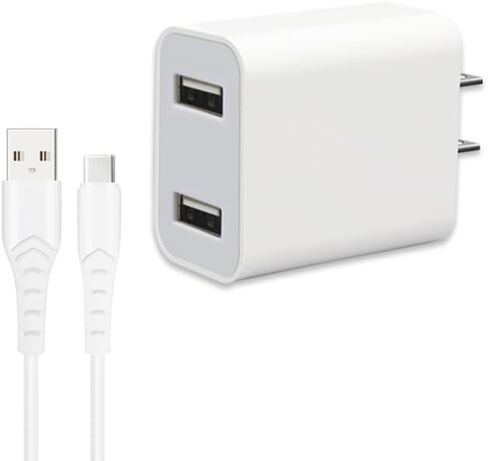 شاحن USB مزدوج مع كابل 1 متر A إلى C، شاحن حائط A+A، منافذ USB-A. متوافق مع هواتف iPhone 15/15Plus/15Pro/15ProMax/iPad Pro/iPad Air/Android in Saudi Arabia