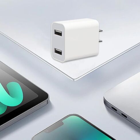شاحن USB مزدوج مع كابل 1 متر A إلى C، شاحن حائط A+A، منافذ USB-A. متوافق مع هواتف iPhone 15/15Plus/15Pro/15ProMax/iPad Pro/iPad Air/Android in Saudi Arabia