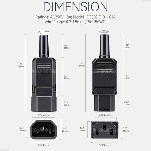 3 دبوس محطة موصلات سريعة، 10A 250V IEC320 C13 أنثى + C14 ذكر مضمنة قابس طاقة محول موصل مقبس in Kuwait