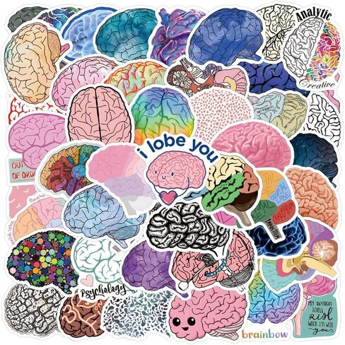 55PCS Colorful Brain Stickers Funny Stickers for Water Bottles Laptop Luggage Scrapbook Journaling, Eikecy Cute Cartoon Brain Stickers for Adults Kids Vinyl Waterproof Decals in Saudi Arabia