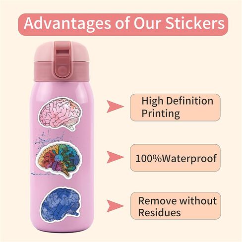 55PCS Colorful Brain Stickers Funny Stickers for Water Bottles Laptop Luggage Scrapbook Journaling, Eikecy Cute Cartoon Brain Stickers for Adults Kids Vinyl Waterproof Decals in Saudi Arabia