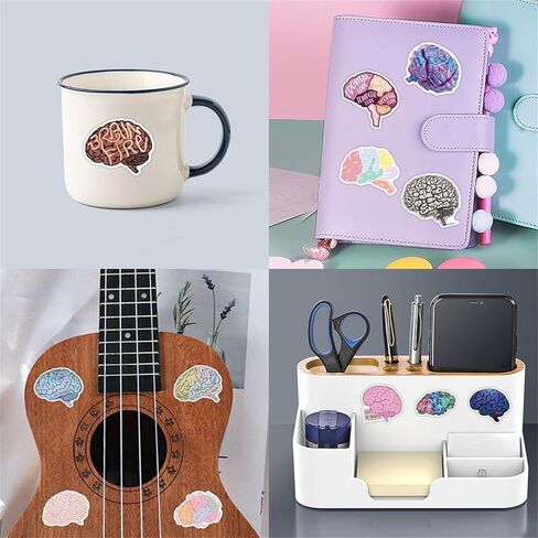 55PCS Colorful Brain Stickers Funny Stickers for Water Bottles Laptop Luggage Scrapbook Journaling, Eikecy Cute Cartoon Brain Stickers for Adults Kids Vinyl Waterproof Decals in Saudi Arabia