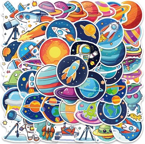 Space Stickers Planet Stickers for Kids Teens Adults, Eikecy Cute Galaxy Stickers Waterproof Vinyl Decals Kawaii Stickers for Water Bottles Laptop Luggage Scrapbook(50PCS) in Saudi Arabia