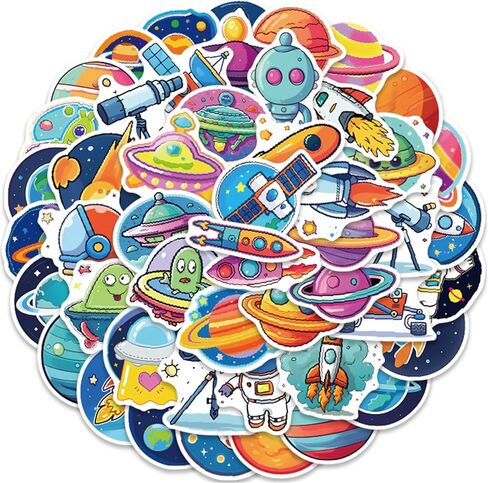 Space Stickers Planet Stickers for Kids Teens Adults, Eikecy Cute Galaxy Stickers Waterproof Vinyl Decals Kawaii Stickers for Water Bottles Laptop Luggage Scrapbook(50PCS) in Saudi Arabia