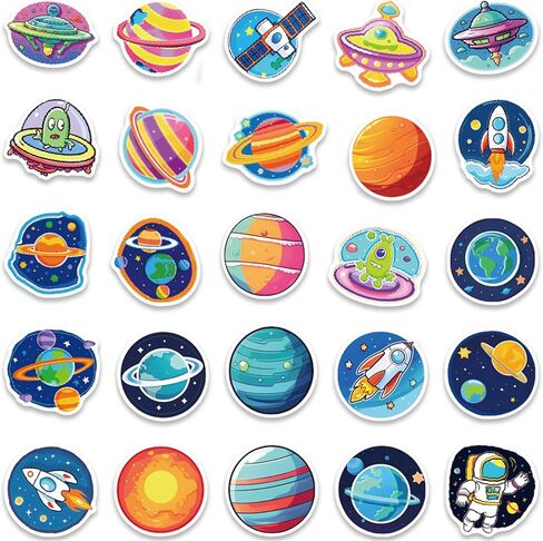 Space Stickers Planet Stickers for Kids Teens Adults, Eikecy Cute Galaxy Stickers Waterproof Vinyl Decals Kawaii Stickers for Water Bottles Laptop Luggage Scrapbook(50PCS) in Saudi Arabia