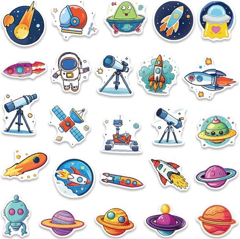 Space Stickers Planet Stickers for Kids Teens Adults, Eikecy Cute Galaxy Stickers Waterproof Vinyl Decals Kawaii Stickers for Water Bottles Laptop Luggage Scrapbook(50PCS) in Saudi Arabia